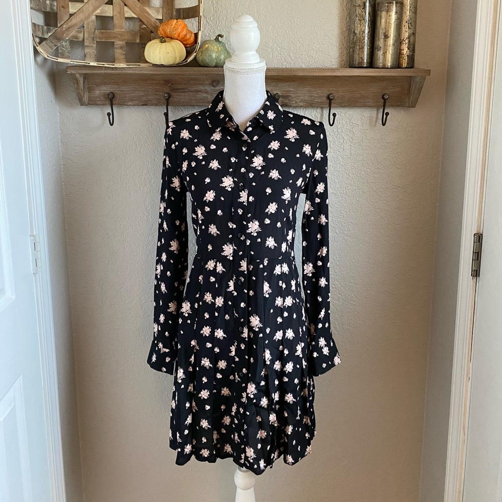 & Other Stories Black Pleated Floral Dres
